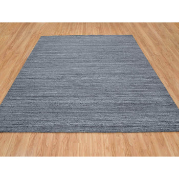 12'X12' Gray Modern Striae Design Natural Wool Hand Loomed Square Rug
