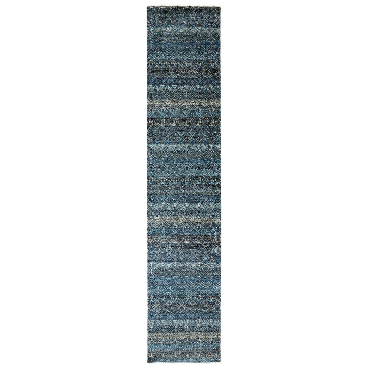 2'5"X12' Blue Kohinoor Herrita Design 100% Wool Hand Knotted Runner Rug
