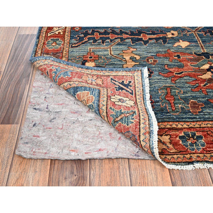 Rug 4'3"x10'3" Sailor Blue Wool Heris All Over Design Hand Knotted Runner