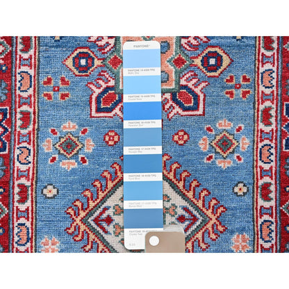 2'9"X9'6" Blue Kazak With Tribal Design Hand Knotted Soft Wool Runner Rug