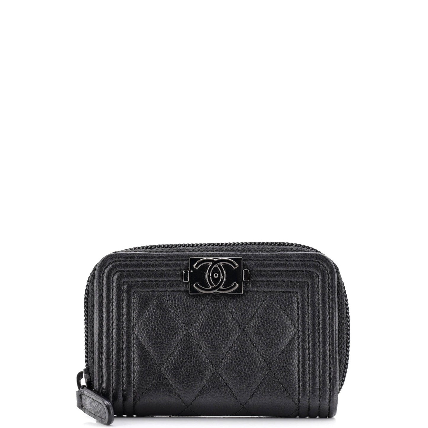 Chanel So Black Boy Zip Coin Purse Quilted Caviar Small