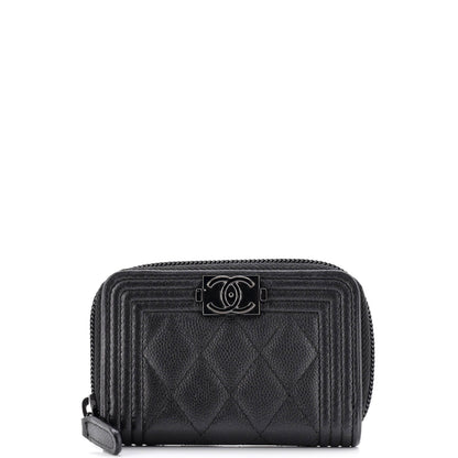 Chanel So Black Boy Zip Coin Purse Quilted Caviar Small
