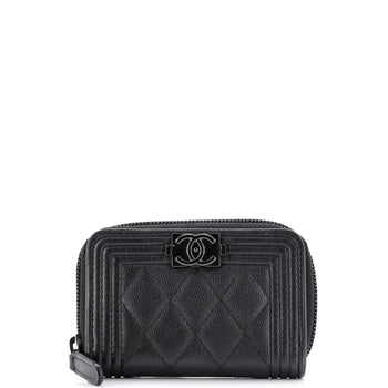 Chanel So Black Boy Zip Coin Purse Quilted Caviar Small