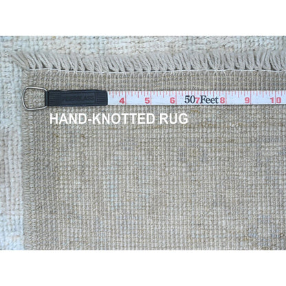 2'10"X11'10" Gray Hand Knotted Angora Oushak Leaf Design Wool Runner Rug