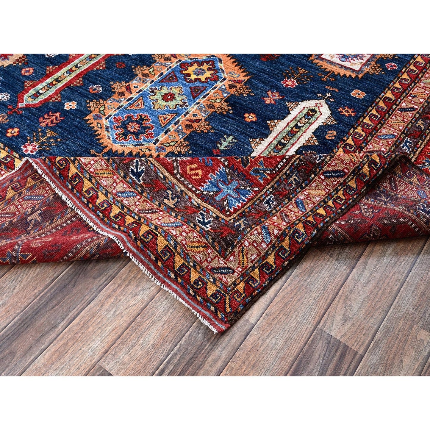 10'2"X10'2" Yale Blue Caucasian Design Revival Hand Knotted Wool Square Rug