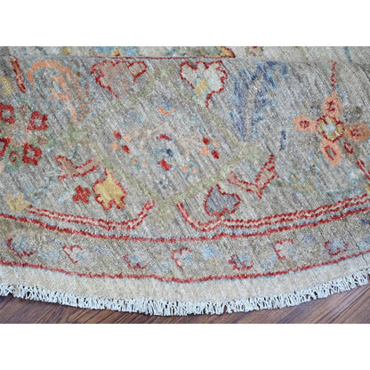 8'X8' Ivory Ziegler Mahal Hand Knotted Pure Wool Round Oriental Rug