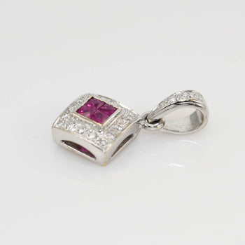 18K White Gold Ruby & Diamond Pendant .10Tdw, 3.1G