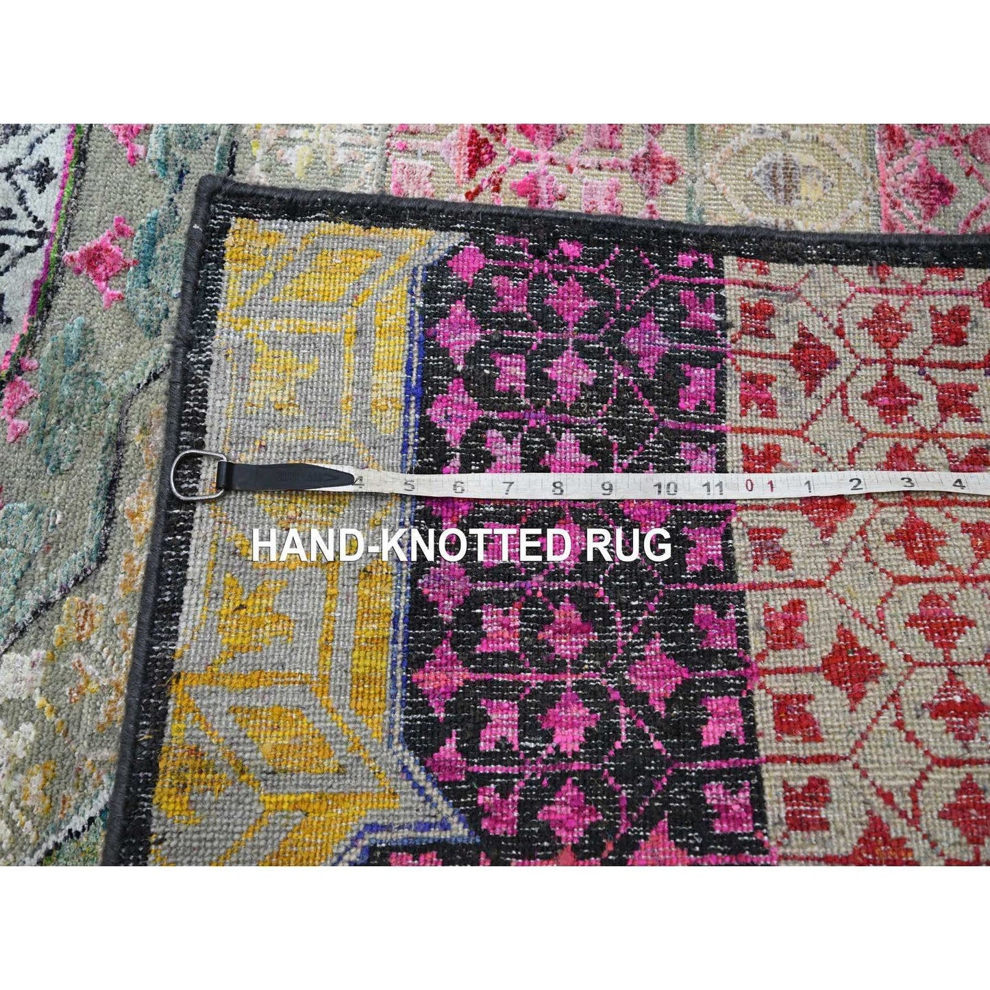 5'1"X7'4" Pink With Yellow Mamluk Design Silk With Wool Hand Knotted Rug