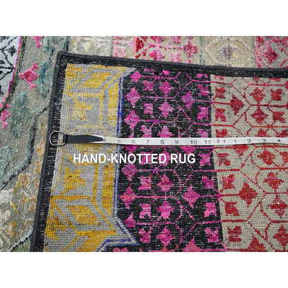 5'1"X7'4" Pink With Yellow Mamluk Design Silk With Wool Hand Knotted Rug
