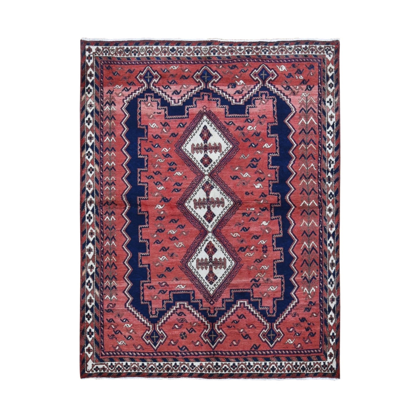 5'5"X7' Blush Red Vintage Zoroastrian Bakhtiarjoon Wool Hand Knotted Rug