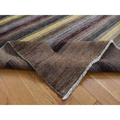 5'4"X7'8" Brown Striped Modern Gabbeh Design Hand Knotted Pure Wool Rug