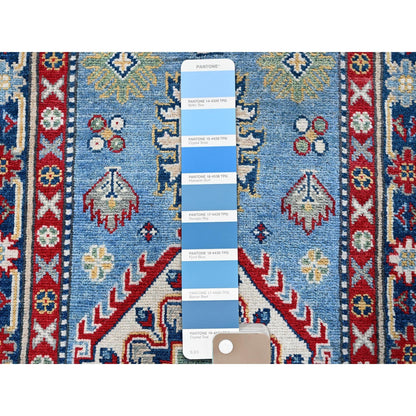 2'7"X6'7" Blue Kazak With Tribal Design Soft Wool Hand Knotted Runner Rug