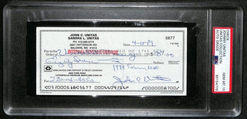 Johnny Unitas Hof Signed/Auto 1999 Bank Check