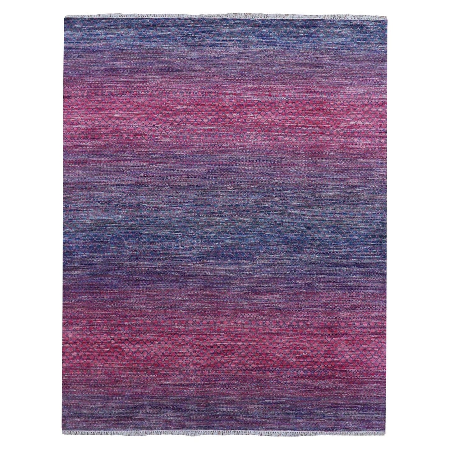 8'1"X10'2" Pink Pure Wool Hand Knotted Modern Chiaroscuro Collection Rug