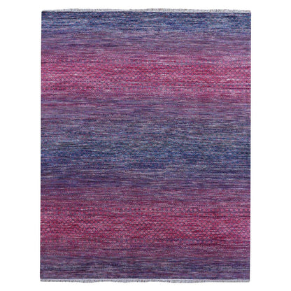 8'1"X10'2" Pink Pure Wool Hand Knotted Modern Chiaroscuro Collection Rug
