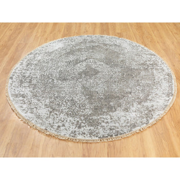 6'X6' Round Grey Broken Farsian Design Wool And Silk Hand Knotted Rug