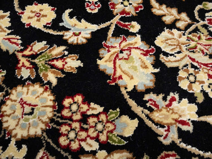 5X8 Indo-Nain Black Oriental Rug Floral Style Wool Carpet Home Decor