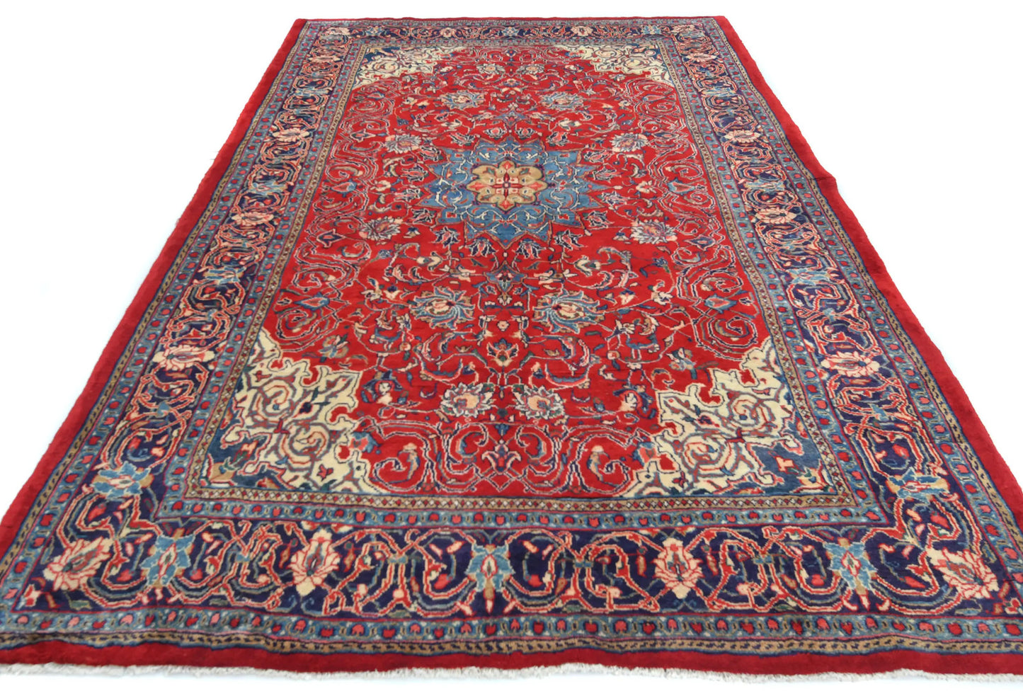 Hand-knotted oriental rug vintage red floral design traditional carpet 7x10