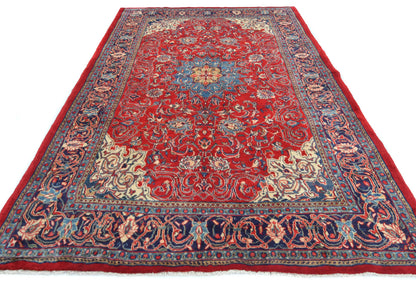 Hand-knotted oriental rug vintage red floral design traditional carpet 7x10
