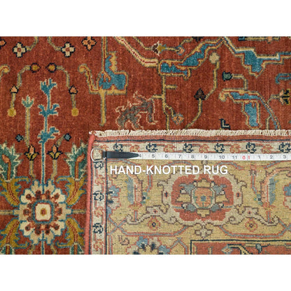 4'X10' Red Heris Re-Creation Hand Knotted Wool Wide Runner Rug