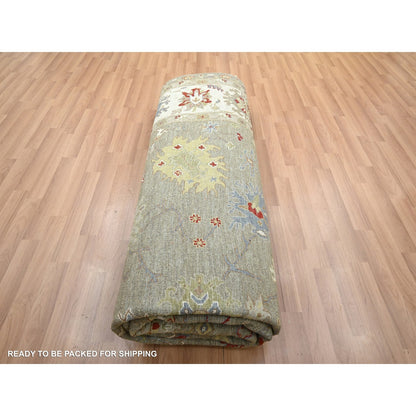 8'1"X10'1" Stone Gray Agra With Ziegler Design Hand Knotted Pure Wool Rug