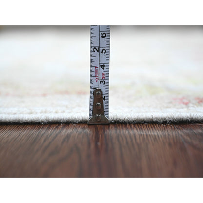 4'X11'9" White Hand Knotted Angora Oushak Leaf Design All Wool Runner Rug