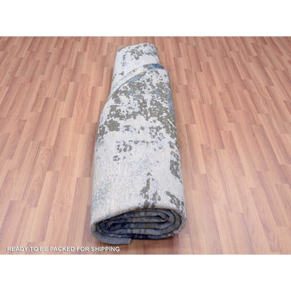 10'4"X10'4" Blue Abstract Design Hand Knotted Round Wool Oriental Rug