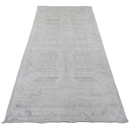4'1"X8' Gray Anatolian Village Inspired Pure Wool Hand Knotted Runner Rug