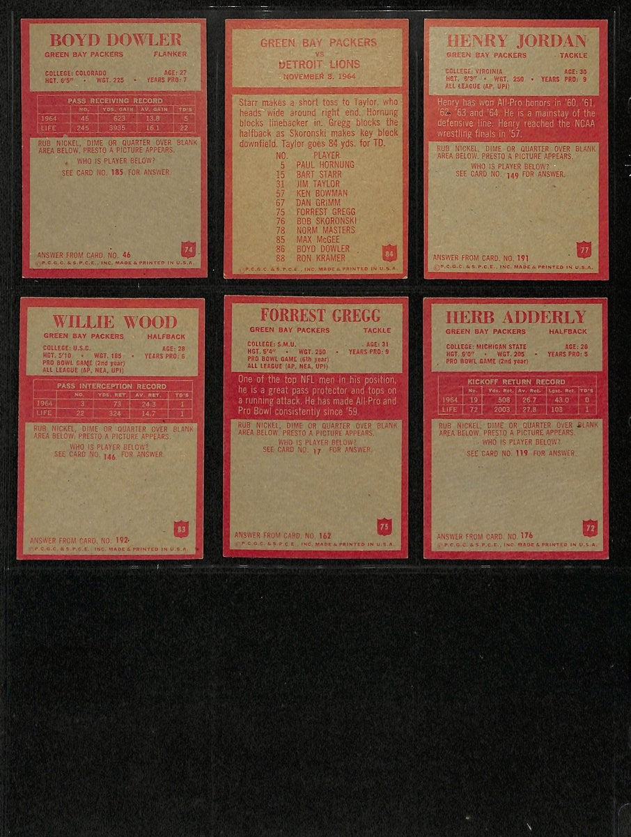 1965 Philadelphia Football Cards Green Bay Packers Complete Team Set (14) 200317