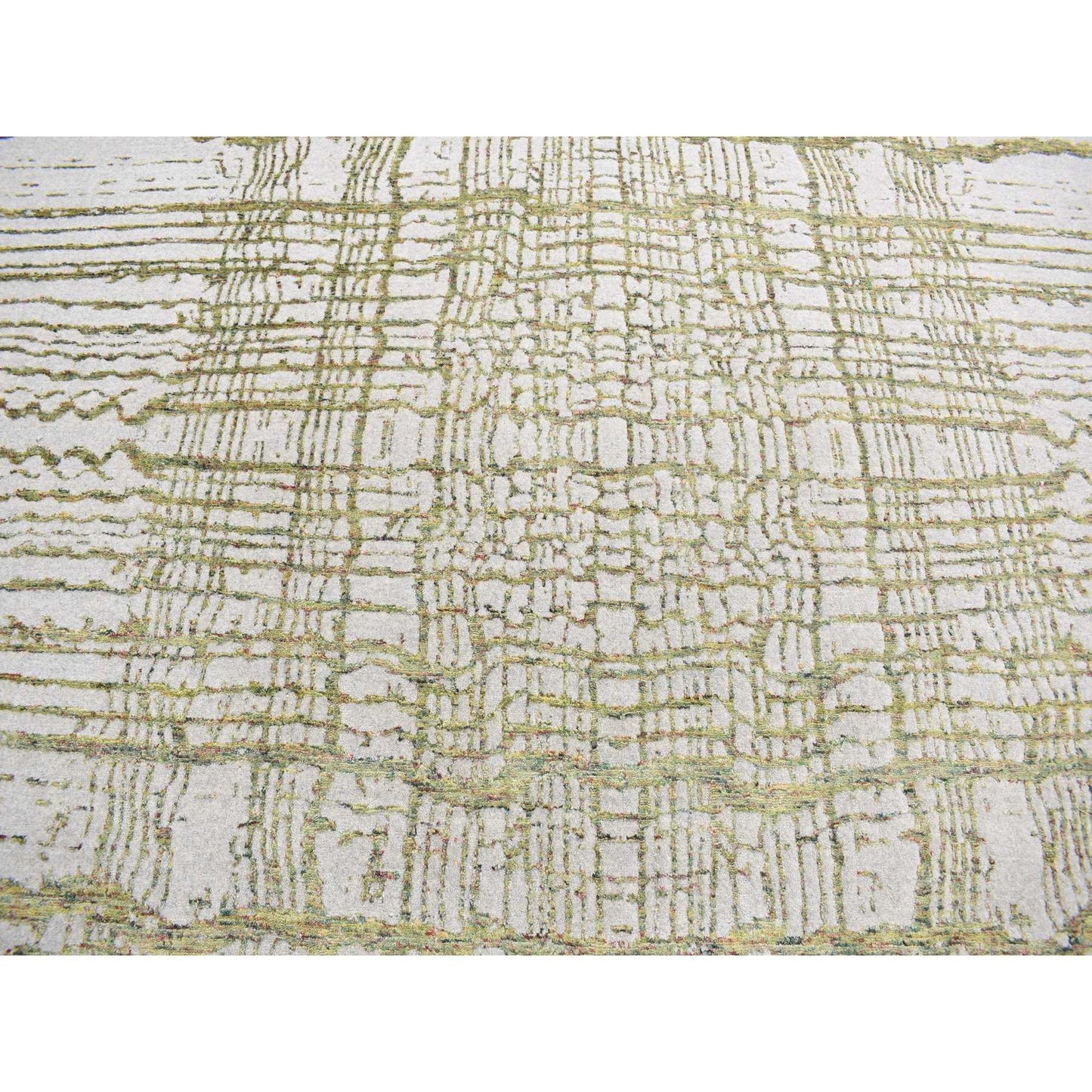 9'2"X11'8" Gray Jacquard Hand Loomed Modern Wool/Silk Hand Knotted Rug