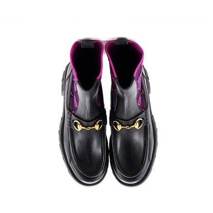 Gucci Women'S Quebec Horsebit Chelsea Boots Leather With Gg Elastic