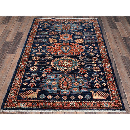 3'4"X5'1" Yale Blue Heris All Over Design Soft Wool Hand Knotted Rug
