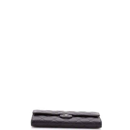 Chanel Cc Gusset Classic Flap Wallet Quilted Caviar Long