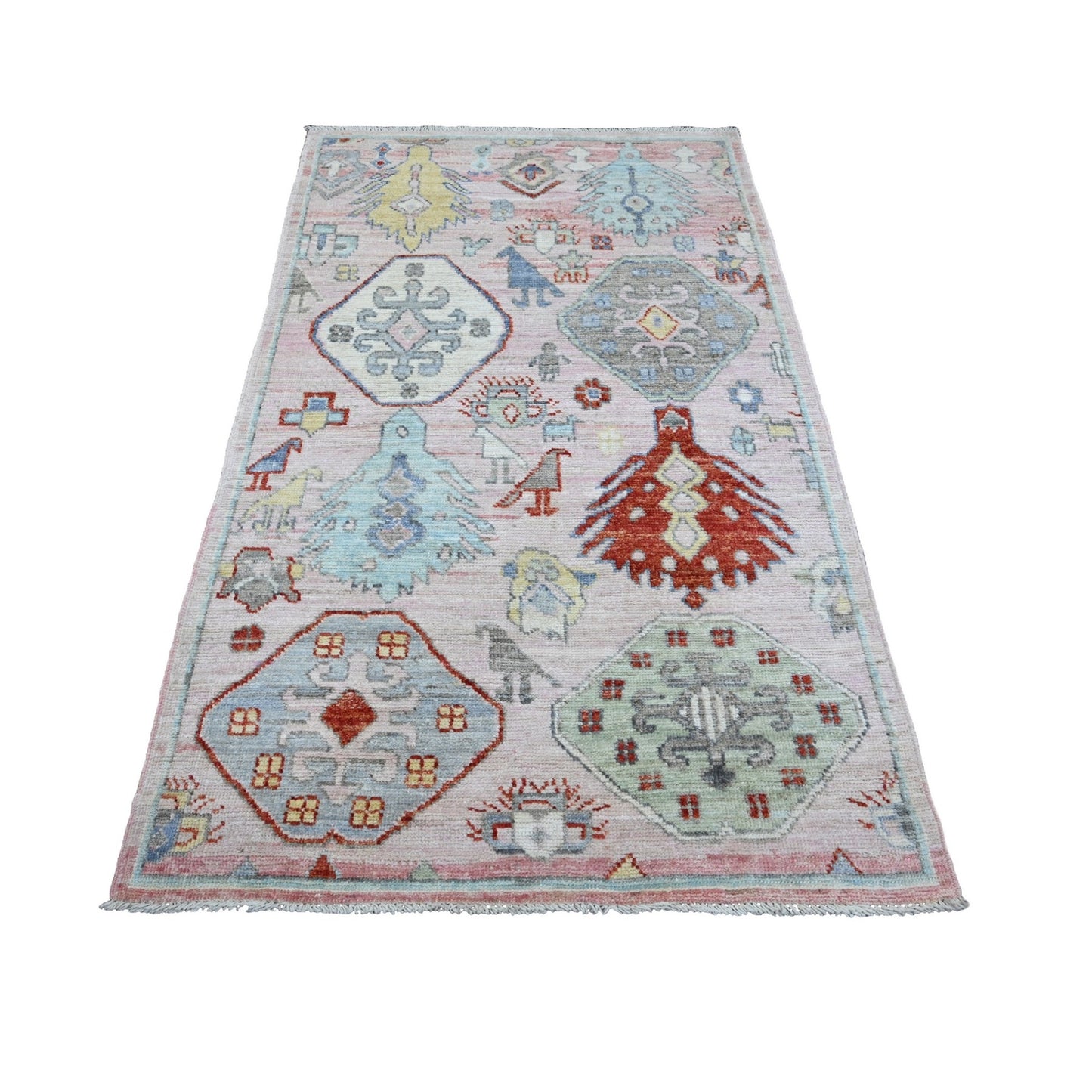 4'X6'2" Crepe Pink Anatolian Village Inspired Pure Wool Hand Knotted Rug