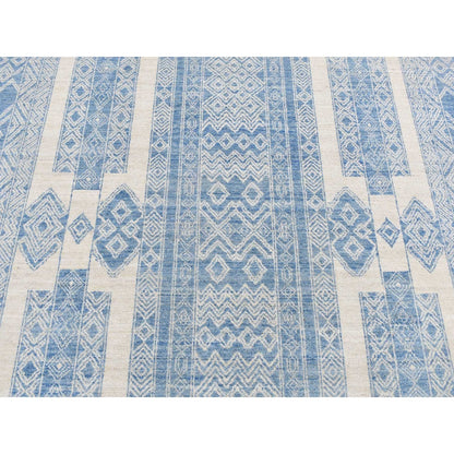 7'10"X9'8" Medium Sapphire Blue Pure Woolfine Peshawar Hand Knotted Rug