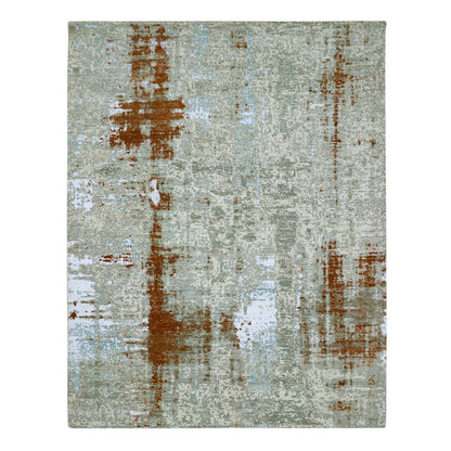 8'1"X10'3" Red With Beige Abstract Galaxy Design Wool Hand Knotted Rug