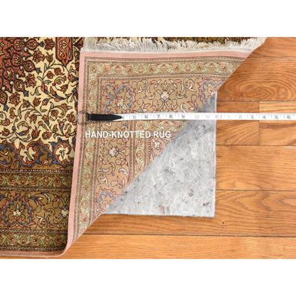 2'7"X3'10" Ivory Zoroastrian 400 Kpsi Silk Hand Knotted Mat Small Rug