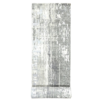 2'9"X19'9" Gray Abstract Design Wool And Silk Hand Knotted Xl Runner Rug