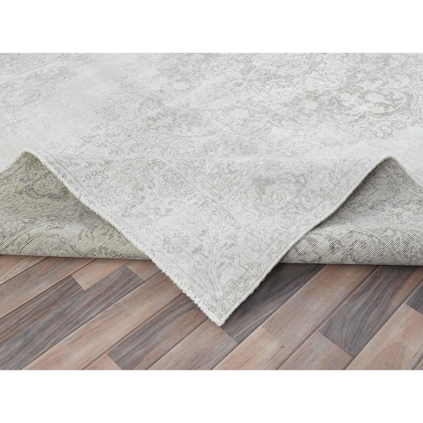 8'10"X12'4" Ivory Hand Knotted Vintage Farsian Tebraz Worn Wool Rug