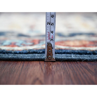 2'6"X7'10" Blue Caucasian Akstafa Design All Wool Hand Knotted Runner Rug