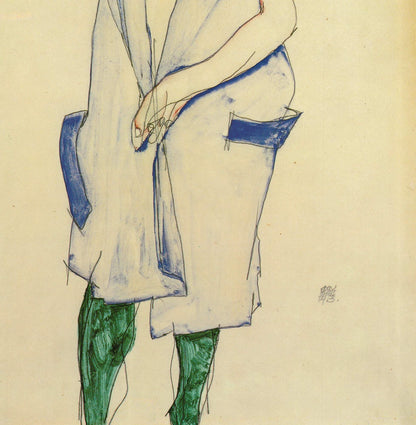 x EGON SCHIELE Girl Standing in Blue Dress and Green Stockings Back View 39.5"