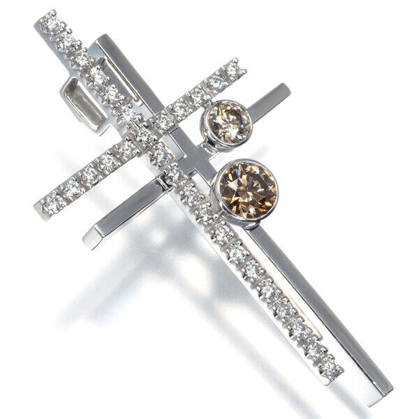 Kashikey Pendant Double Cross Diamond 0.58Ct/0.37Ct 18K 750 White Gold