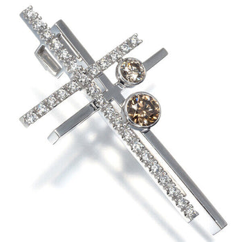 Kashikey Pendant Double Cross Diamond 0.58Ct/0.37Ct 18K 750 White Gold