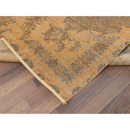 6'1"X9'6" Semi Antique Orange Farsian Tebraz Hand Knotted Clean Wool Rug