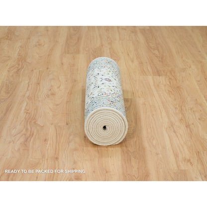 2'8"X13' White Hand Knotted Nain Design 250 Kpsi Organic Wool Runner Rug