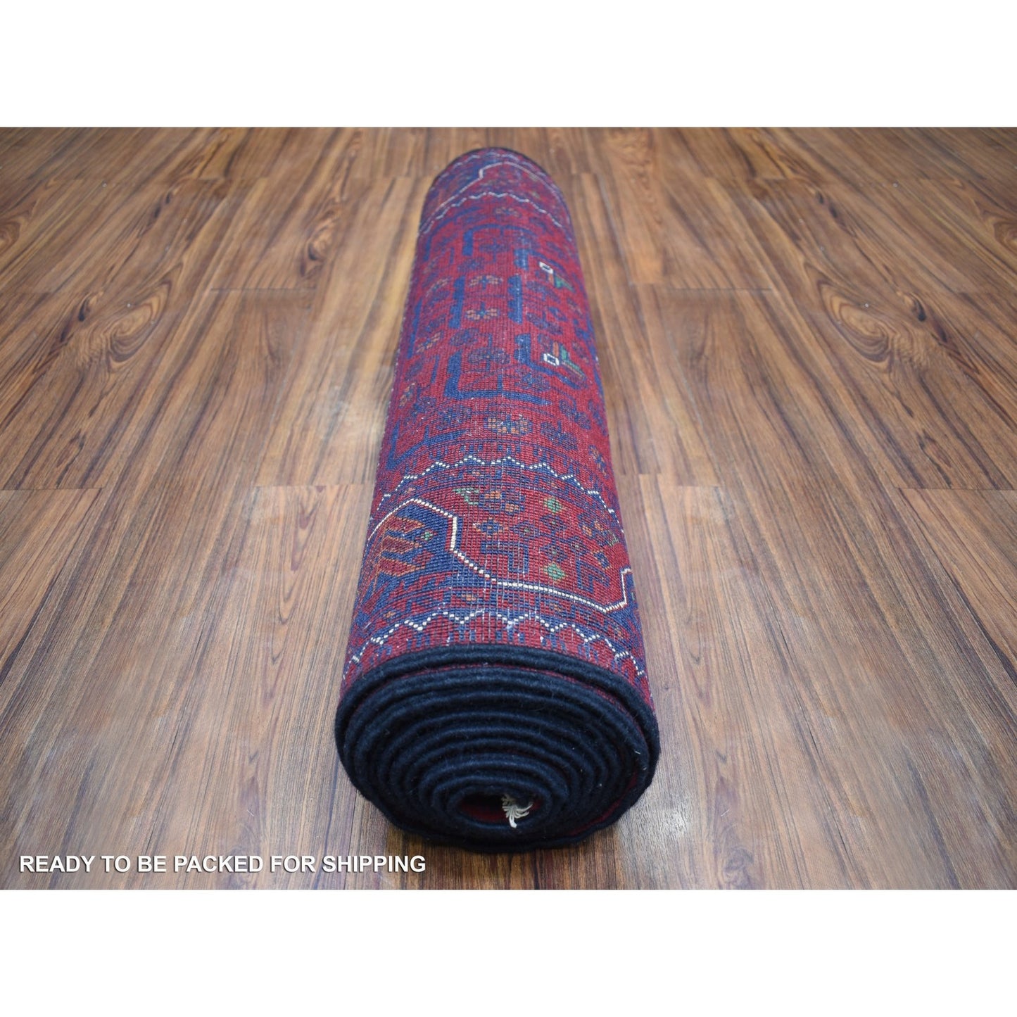2'8"X12'9" Deep Red Afghan Khamyab Soft Wool Hand Knotted Runner Rug