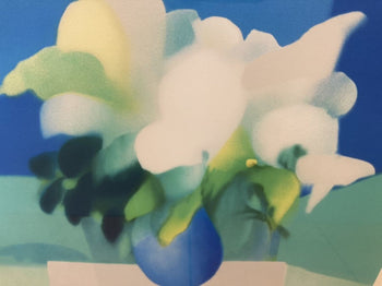 Alfred Defossez (French) Blue Bouquet Original Lithograph On Paper Signed Framed