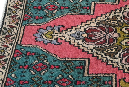 1'11 X 2'8 ft Semi-Antique Distressed Oriental Rug Muted Floral Design Carpet