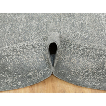 8'X8' Gray Fine Jacquard Hand Loomed Modern Wool And Art Silk Oriental Rug