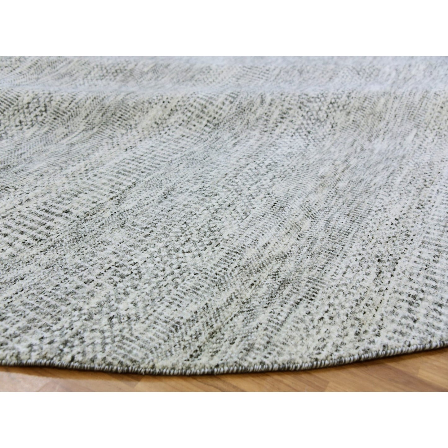 9'5"X9'6" Goose Gray Undyed 100% Wool Hand Knotted Grass Design Round Rug